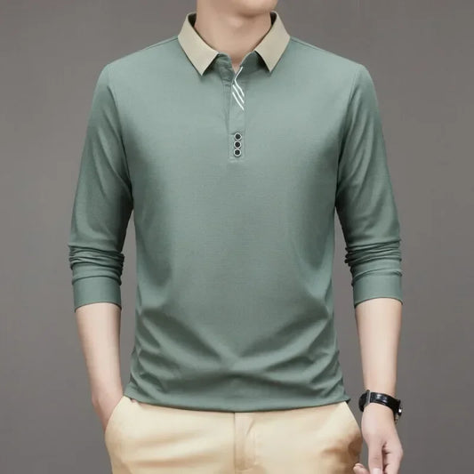 Camisa Comprida Polo John Karlo Minimalista & Gola Sofisticada (Você Ganha Um Relógio De Luxo Quartzo Deyros de Brinde)